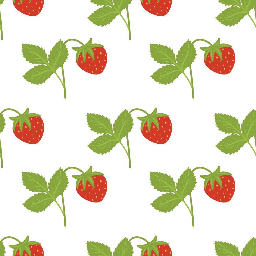 Red strawberries seamless pattern, seamless fruit design, strawberry plant pattern vector