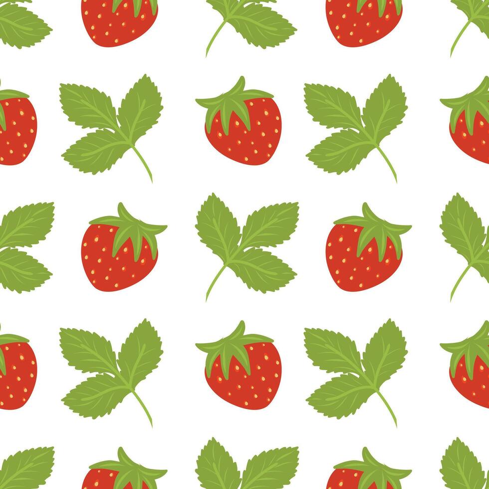Red strawberries seamless pattern, seamless fruit design, strawberry with leaves pattern vector
