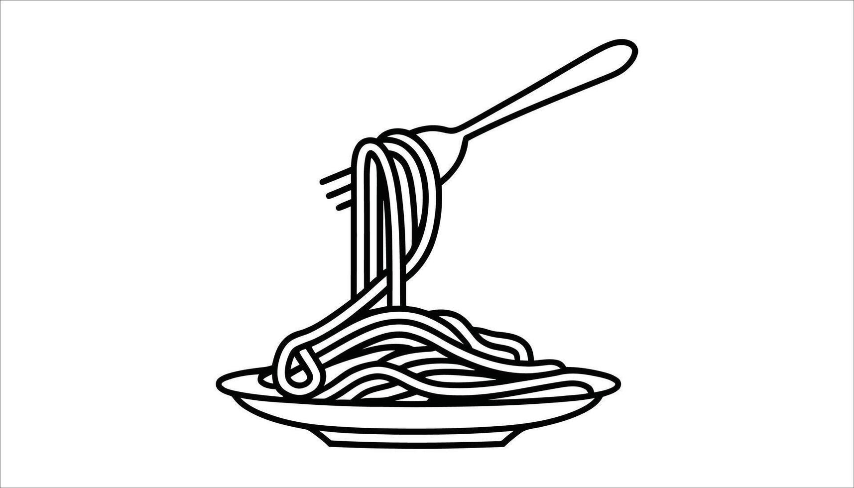 Spaghetti on Fork Pasta Line Art Icon with Plate for Italian Food Design vector