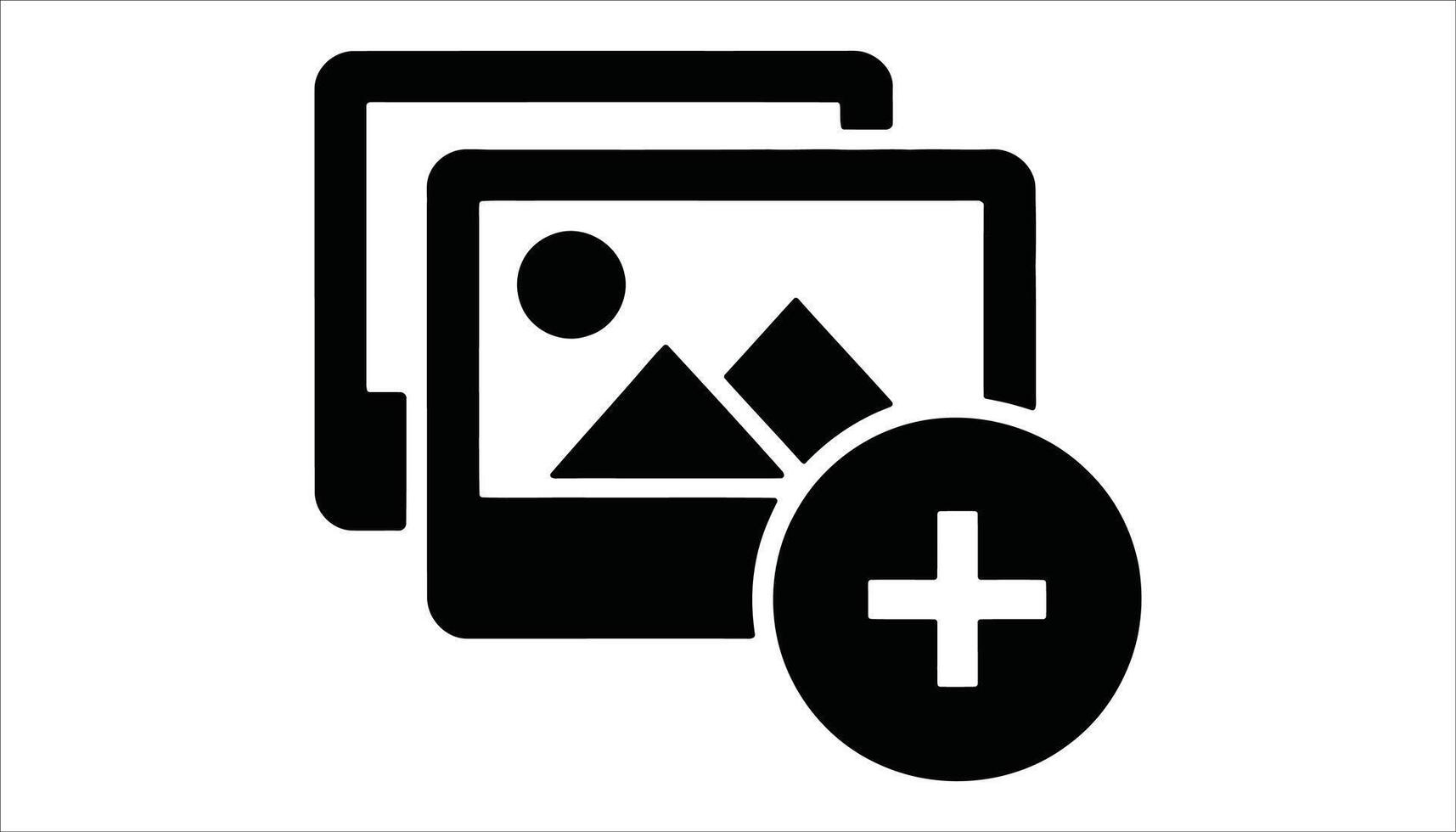 Add Image Icon Black Silhouette with Photo Frame and Plus Sign Symbol vector