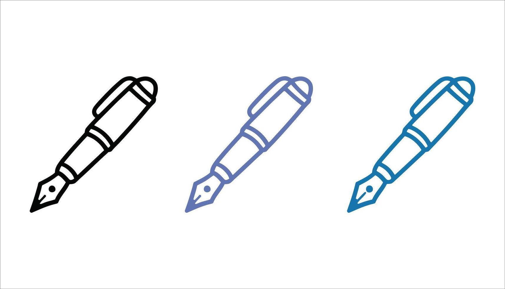 Fountain Pen Icon Set Outline of Writing Tool in Black and Blue Variations vector