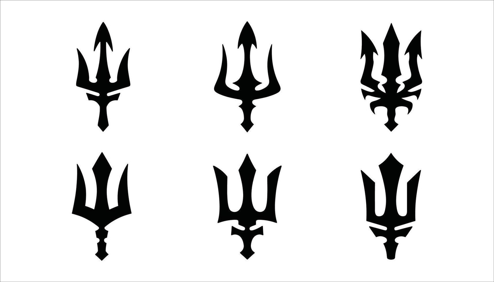Trident Symbol Icon Set Black Silhouette of Spear Designs vector