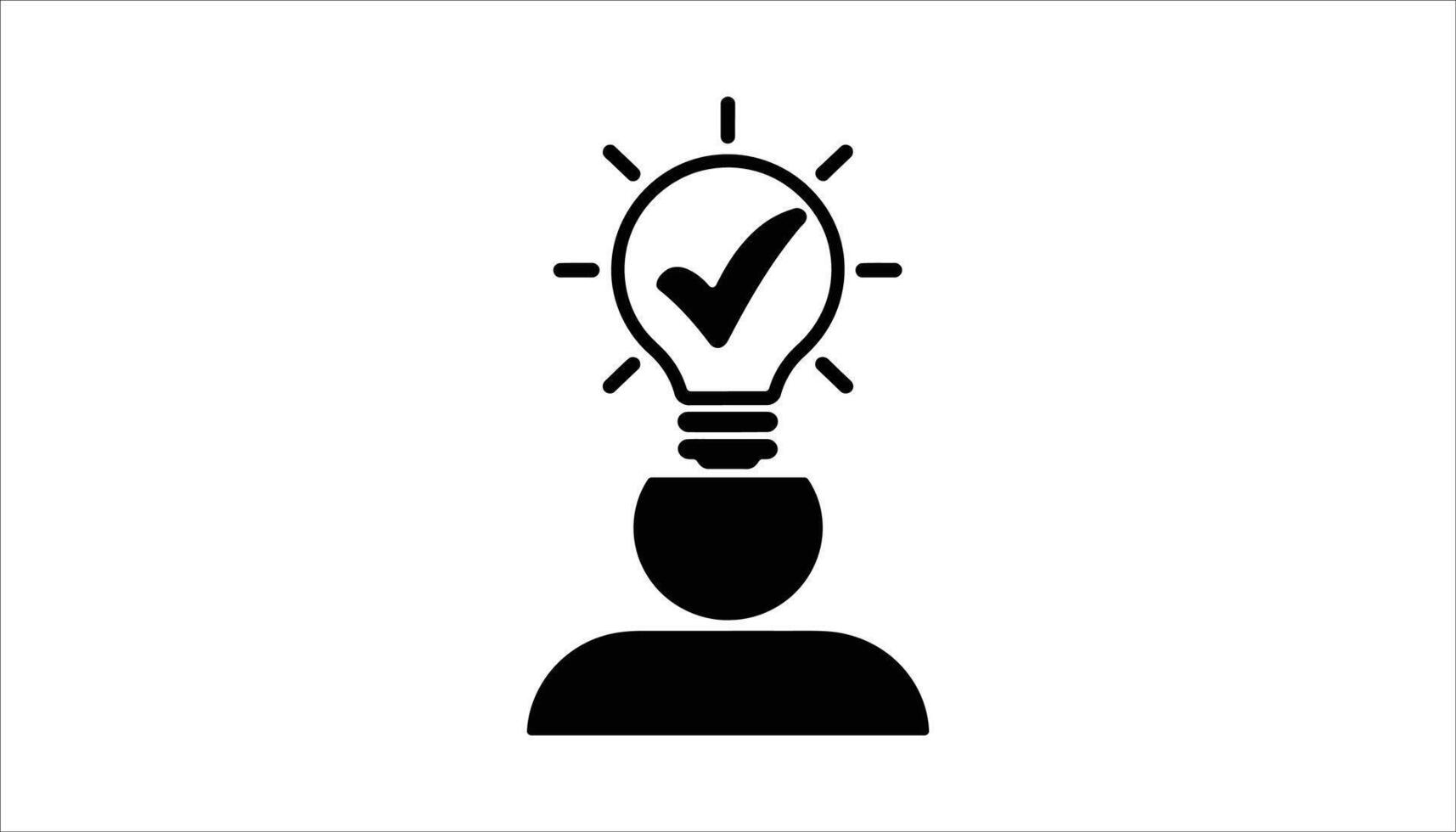 Creative Idea Approval Lightbulb with Checkmark Above Head Silhouette in Minimal Style vector