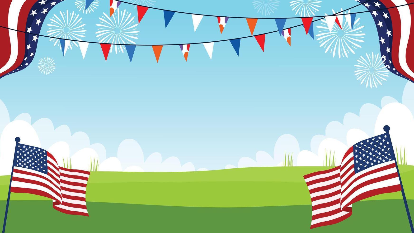 Independence Day Celebration with Flags, Fireworks, and Decorations vector