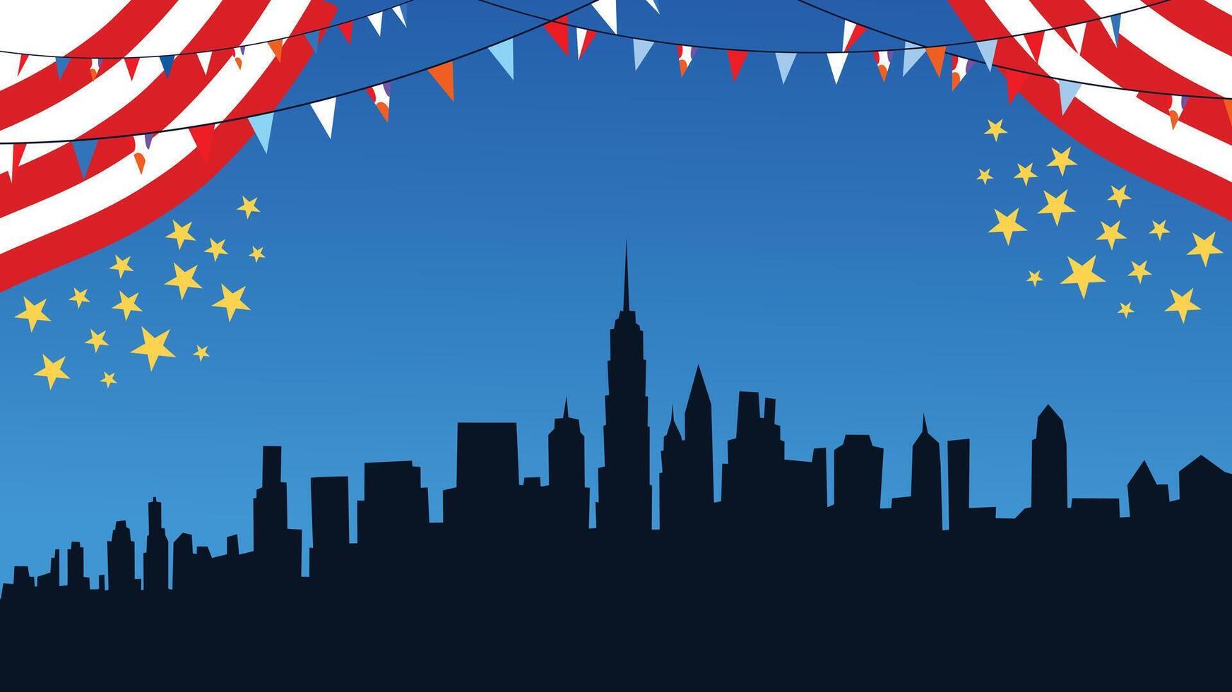 City Skyline with Star Curtain and Patriotic Banners vector