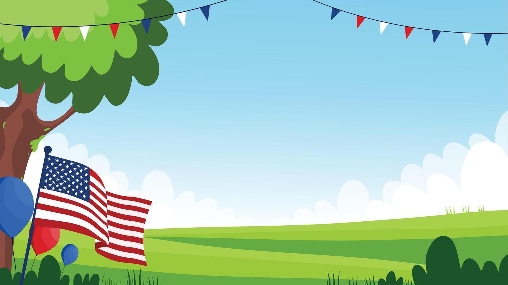 Peaceful American Independence Picnic Scene with Flags and Trees vector