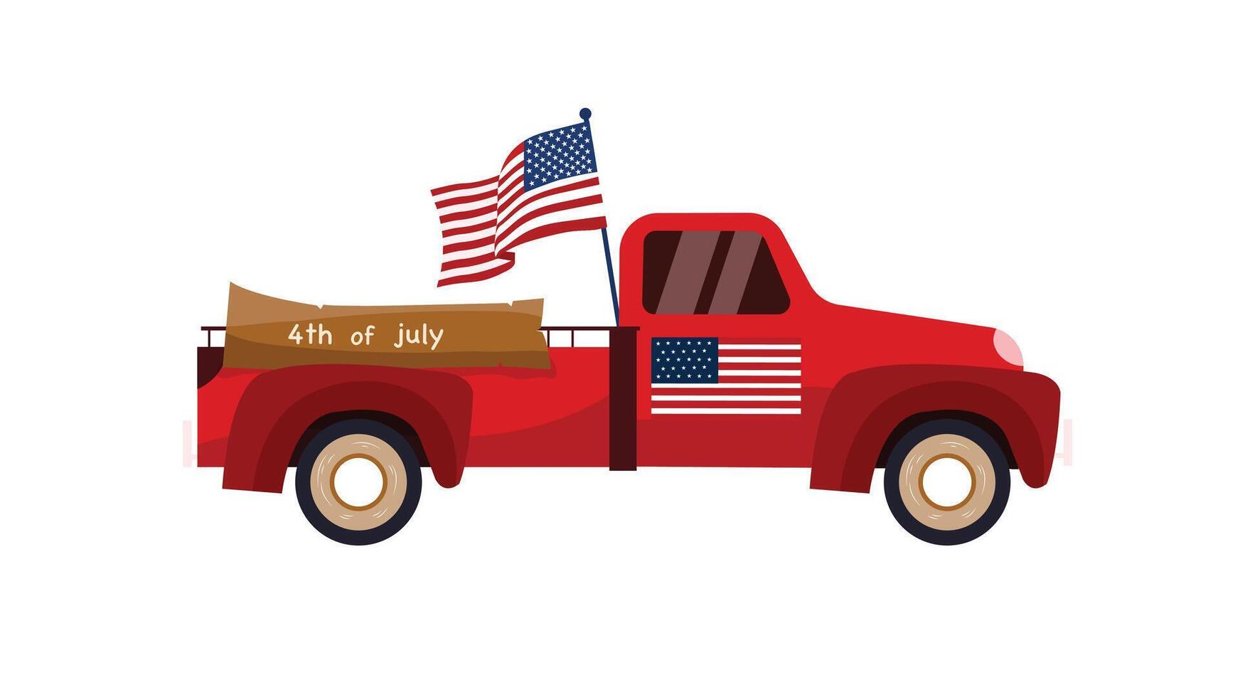 Vintage Red Truck with American Flag Celebrating 4th of July Independence Day vector