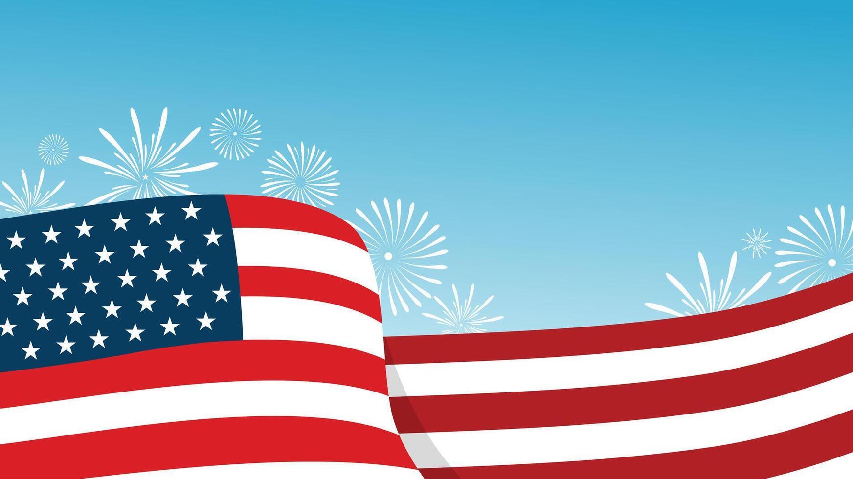 Fireworks and Flag Waving in Blue Sky vector
