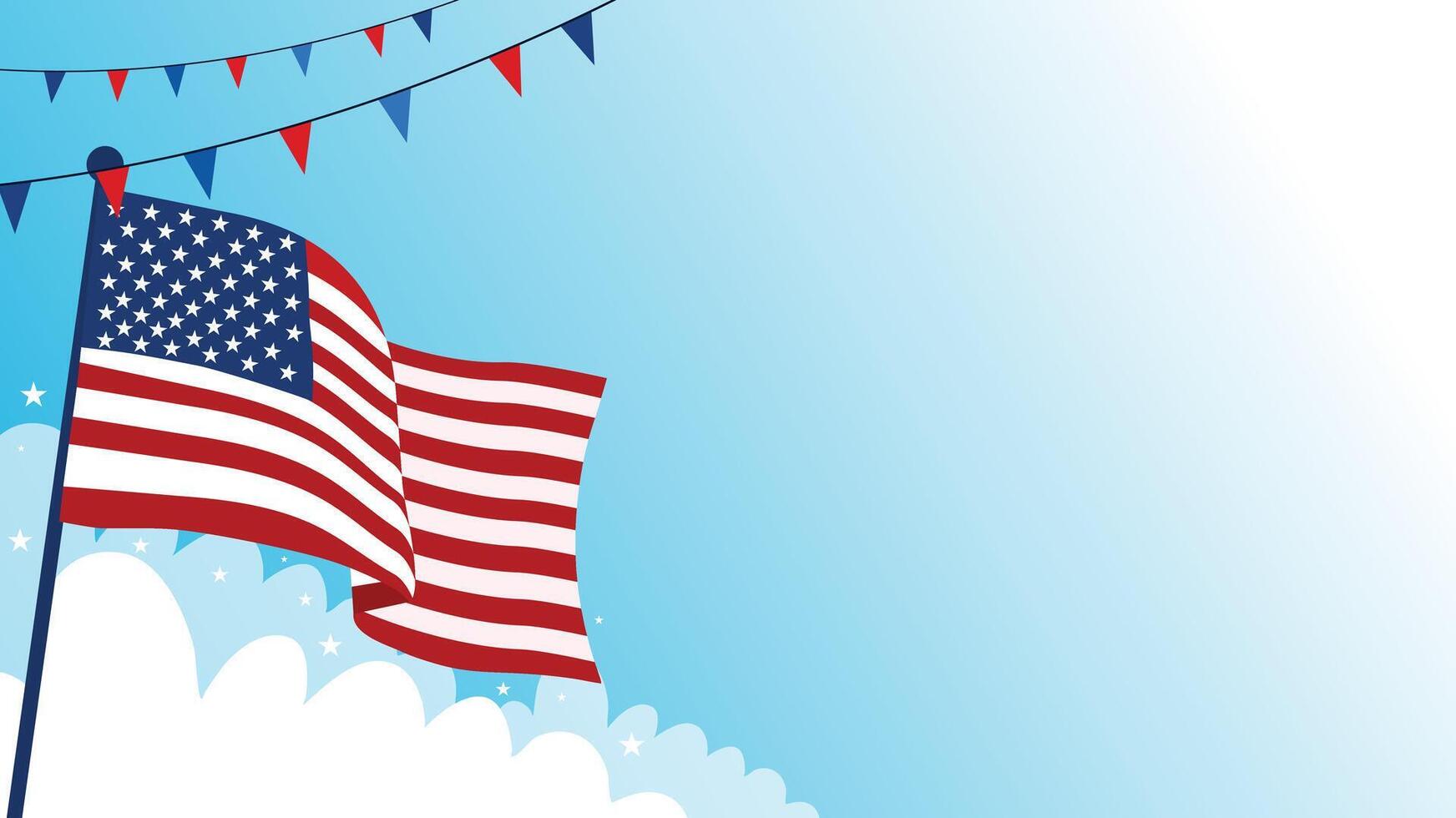 Waving Flag and Sky with Patriotic Decorations vector