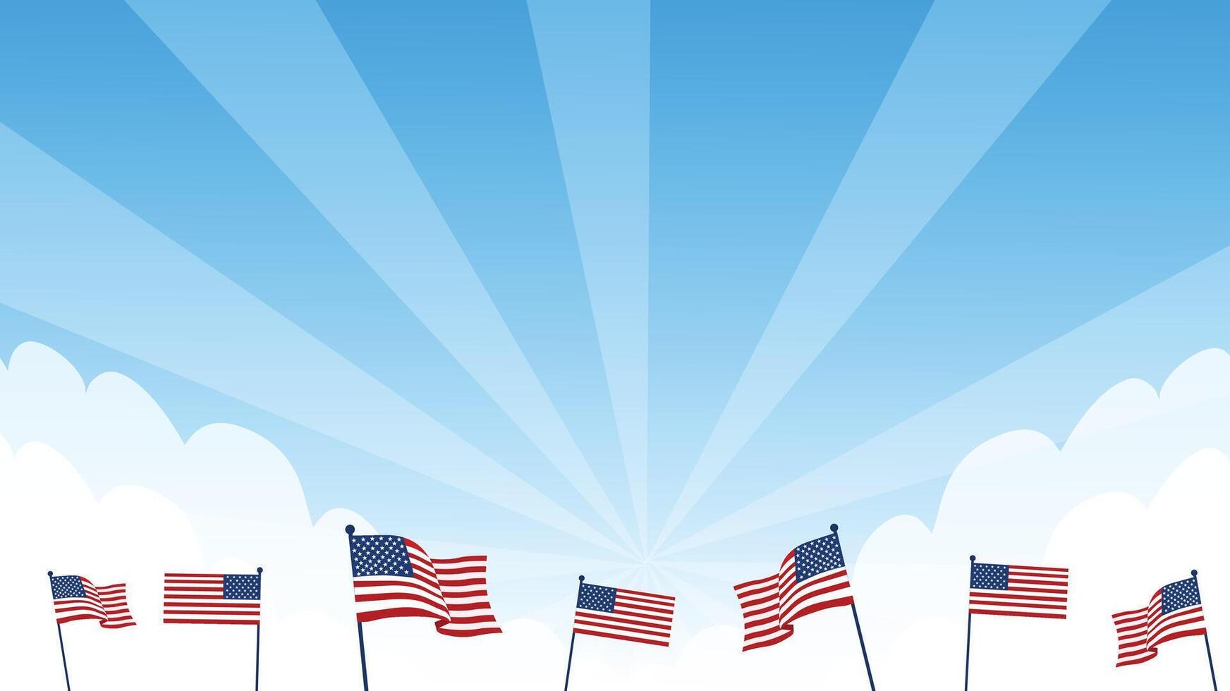 American flags waving with sunrise background symbolizing freedom and patriotism vector