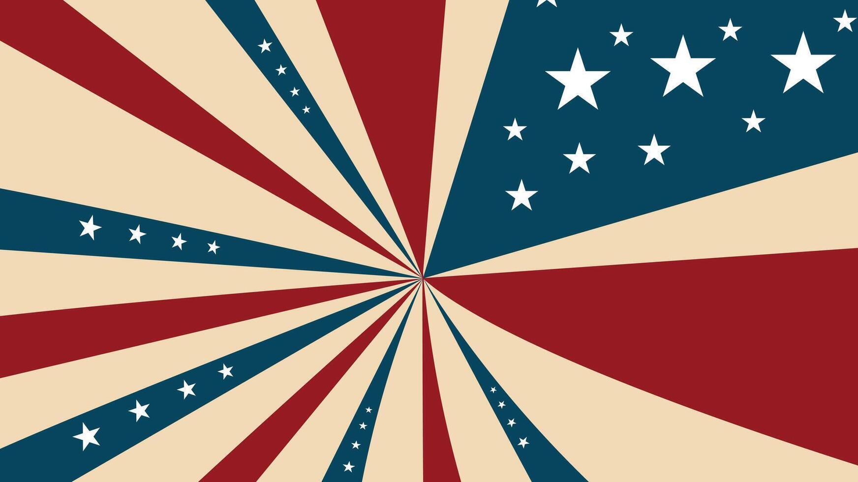 Exploding Sunburst Background with Stars in Patriotic Red, White and Blue Theme vector