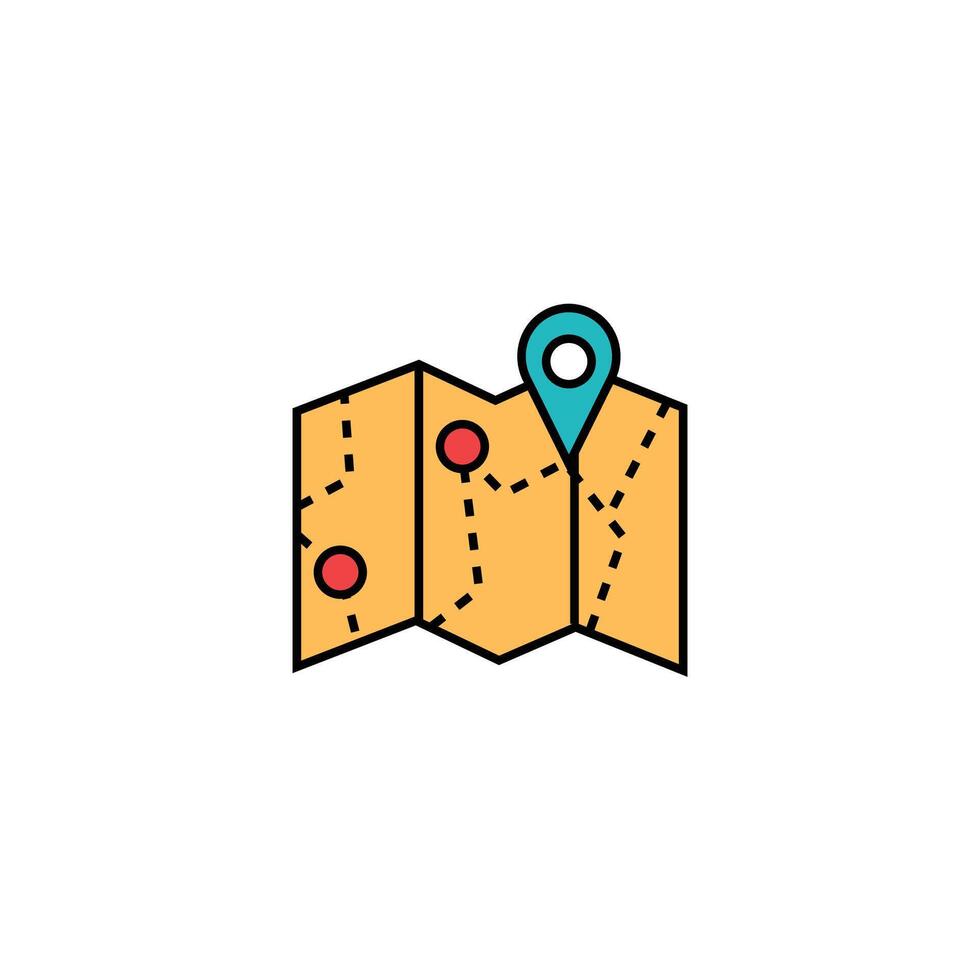 Folded Map With Pin Markers vector