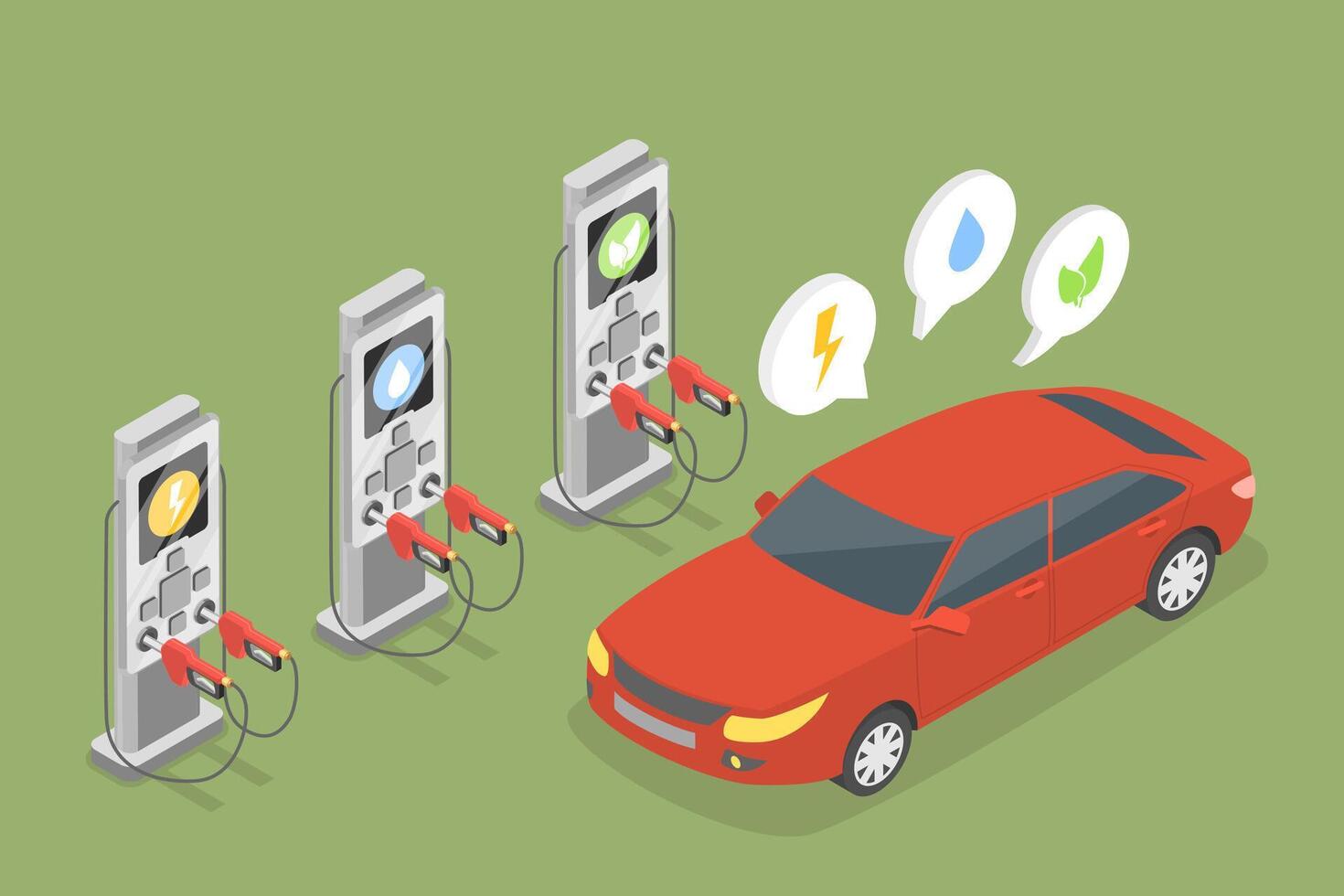 3D Isometric Flat Conceptual Illustration of Alternative Fuel, Refueling Stations vector