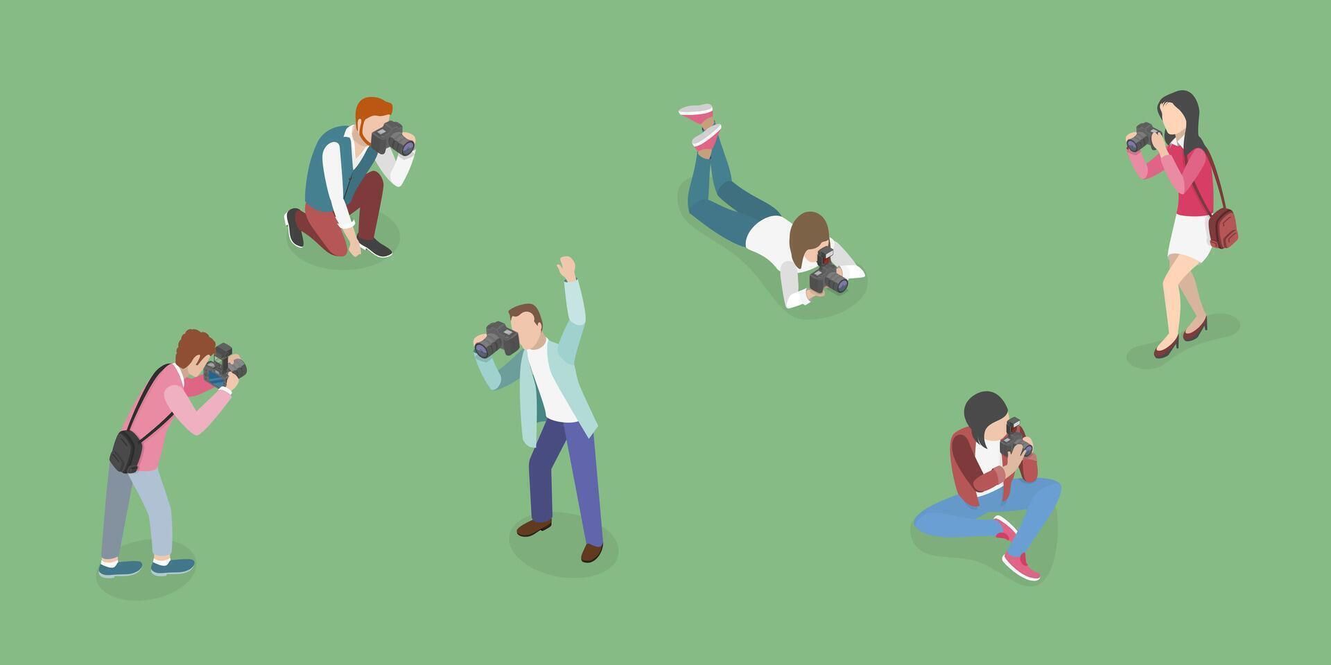 3D Isometric Flat Set of Photographers, Creative Profession or Occupation vector