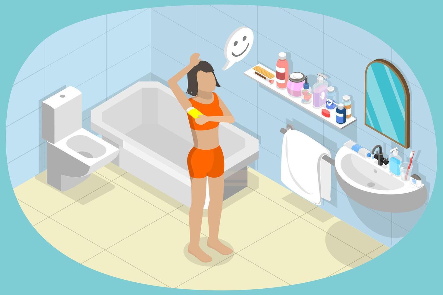 3D Isometric Flat Conceptual Illustration of Domestic Daily Morning Routine, Hygiene Procedure vector