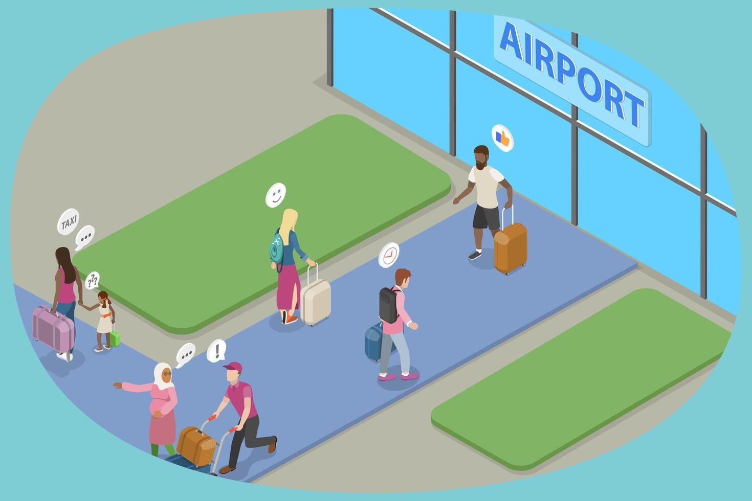 3D Isometric Flat Conceptual Illustration of Travelers, Tourists with Luggage vector