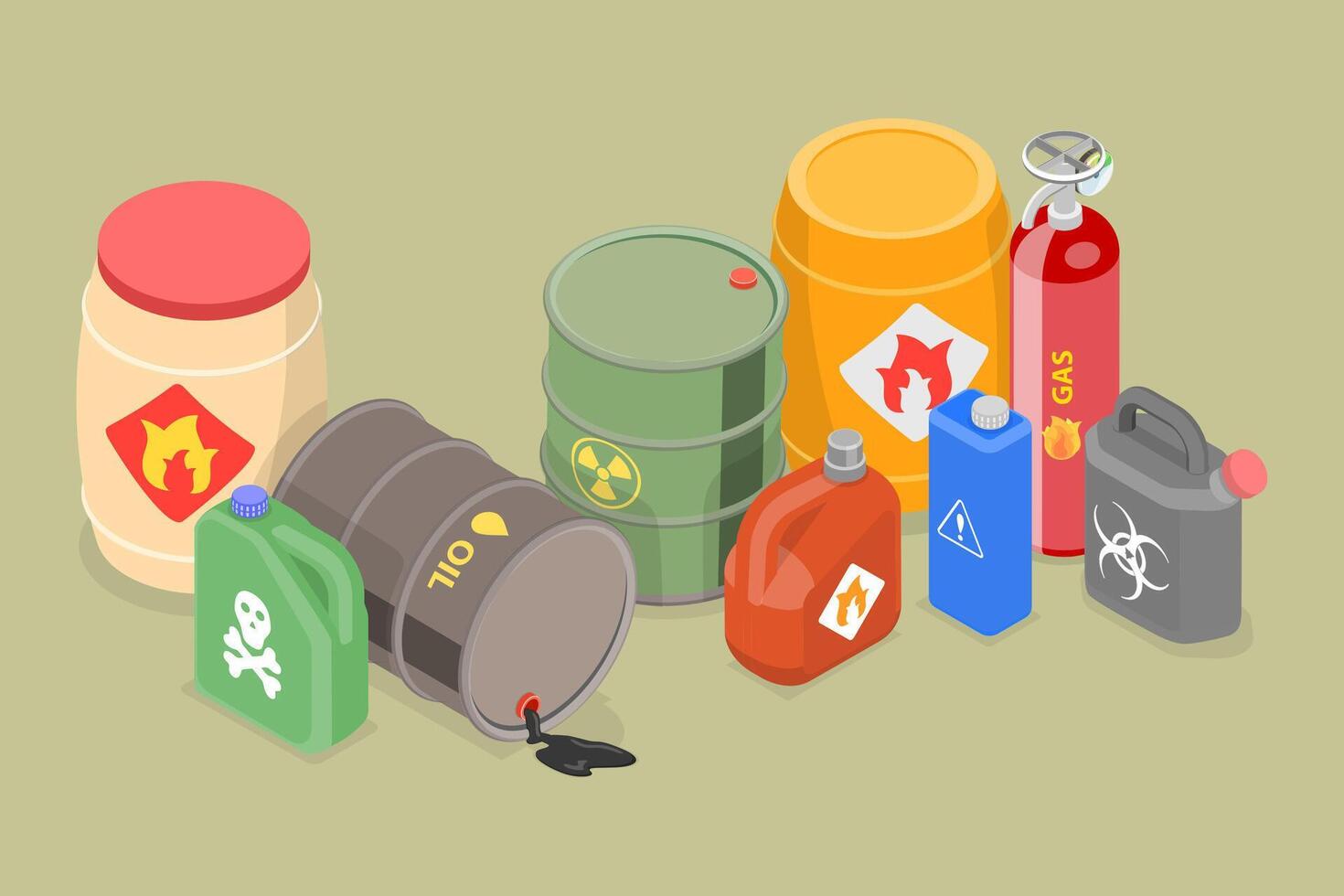 3D Isometric Flat Set of Hazard Toxic Chemical Substances, Dangerous Containers vector