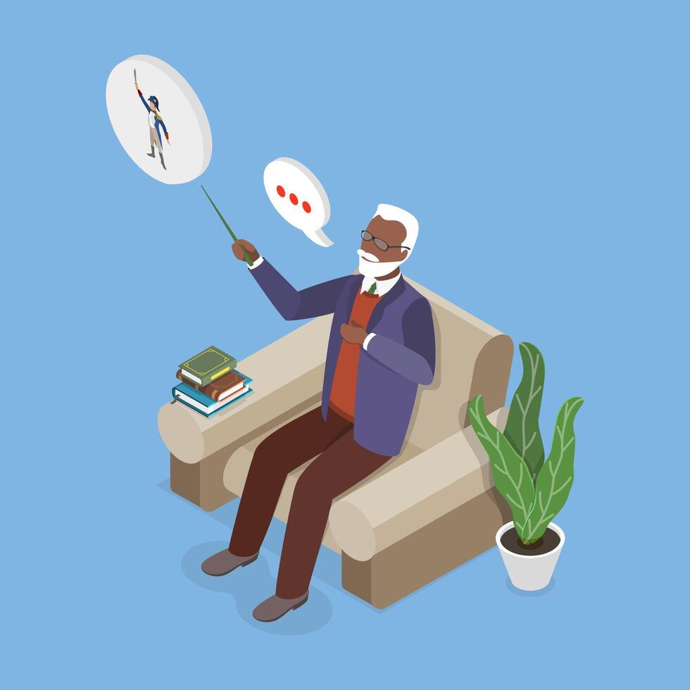 3D Isometric Flat Conceptual Illustration of Scientific History Professor, Origin of Life vector