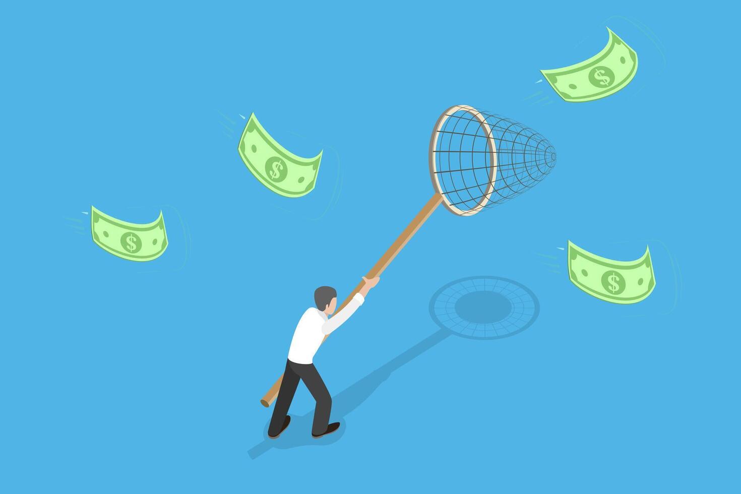 3D Isometric Flat Conceptual Illustration of Chasing Money, Lost Profits, Opportunities vector