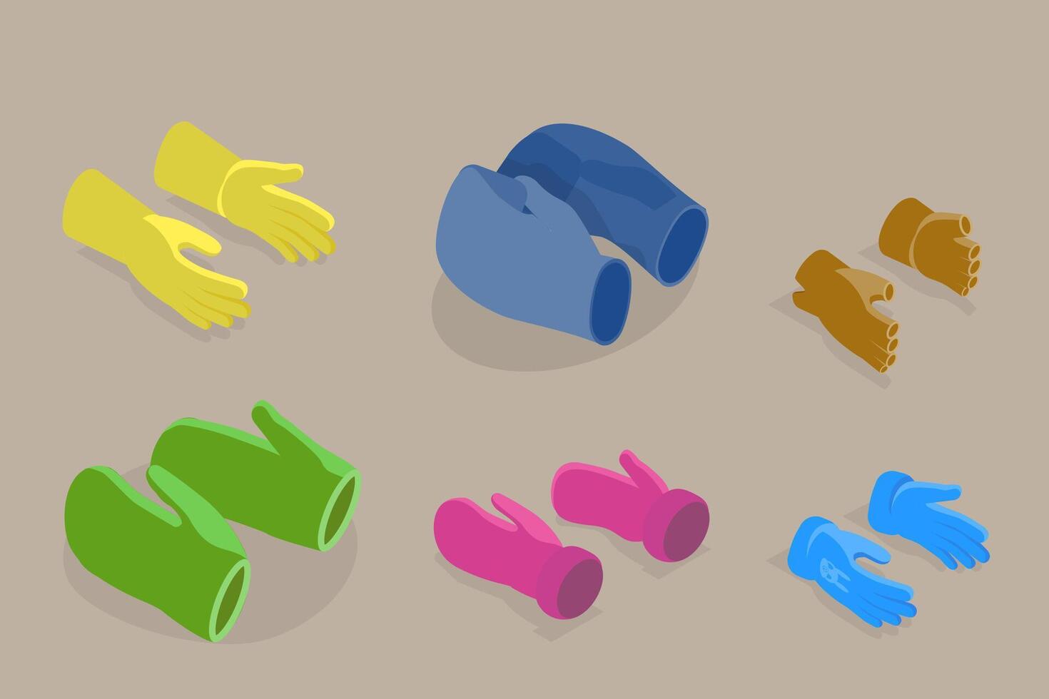 3D Isometric Flat Set of Gloves, Oven Mitt and Potholder vector