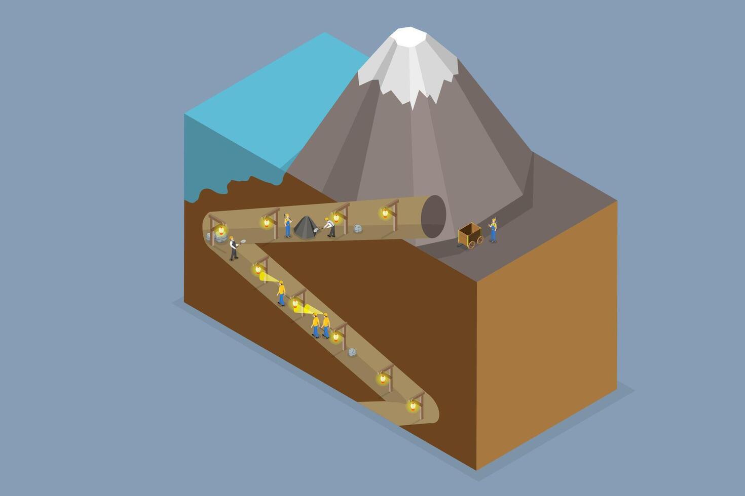 3D Isometric Flat Conceptual Illustration of Miner Work, Coal Mining vector