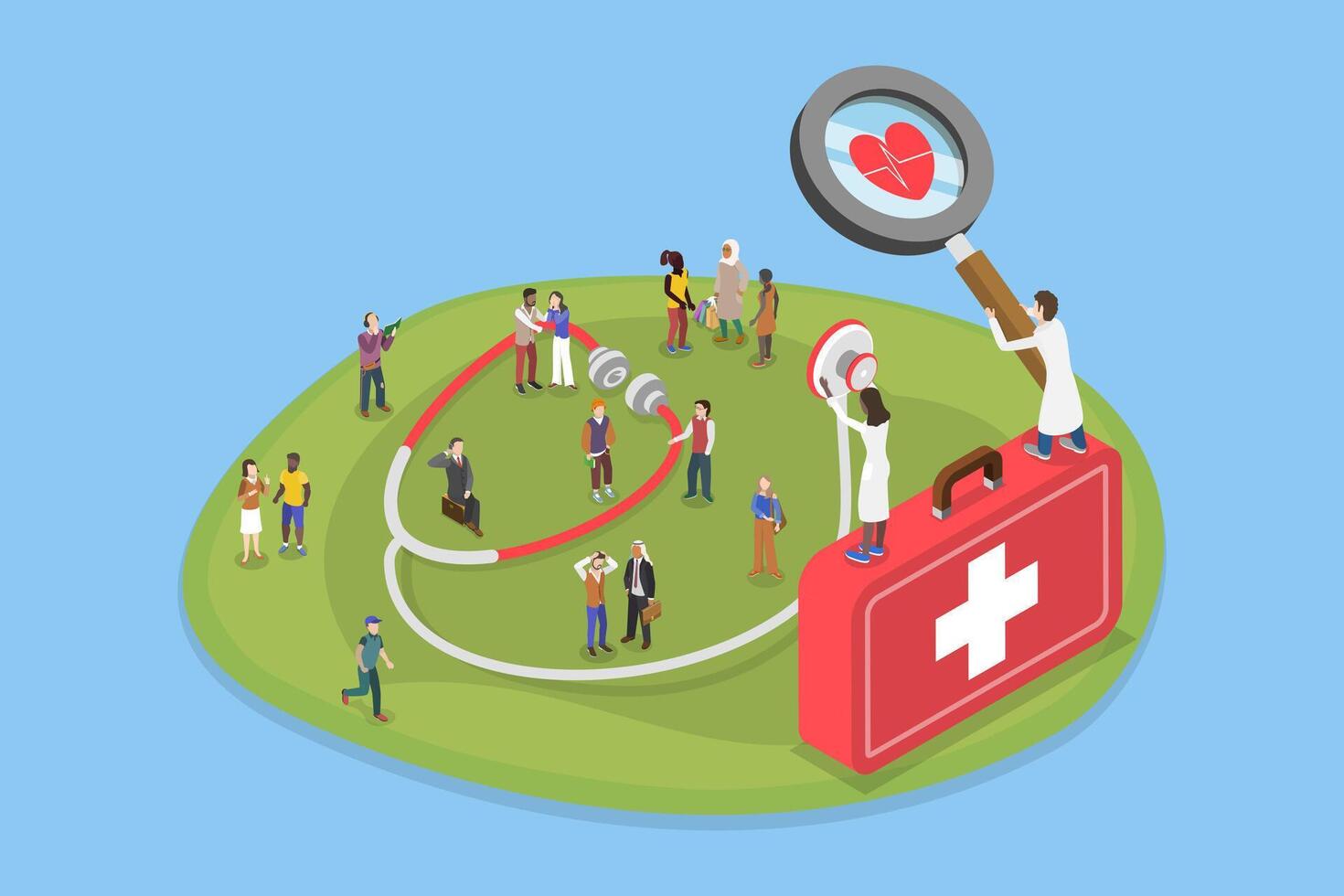 3D Isometric Flat Conceptual Illustration of Population Health Management, Improving Healthcare Service vector