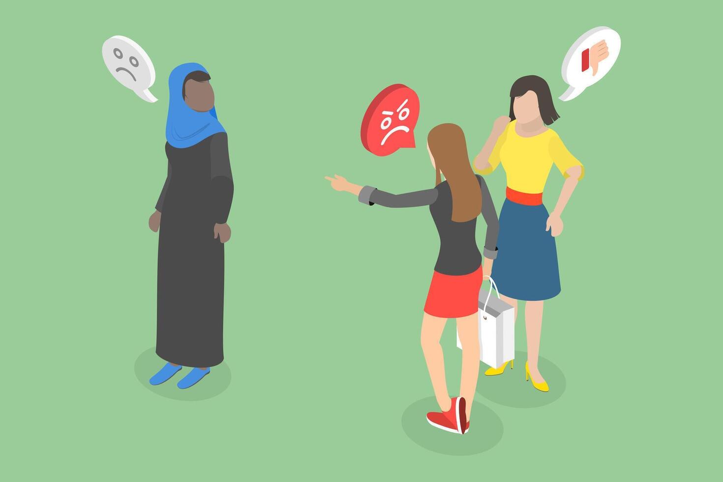 3D Isometric Flat Conceptual Illustration of Social Problems, Religion Discrimination vector