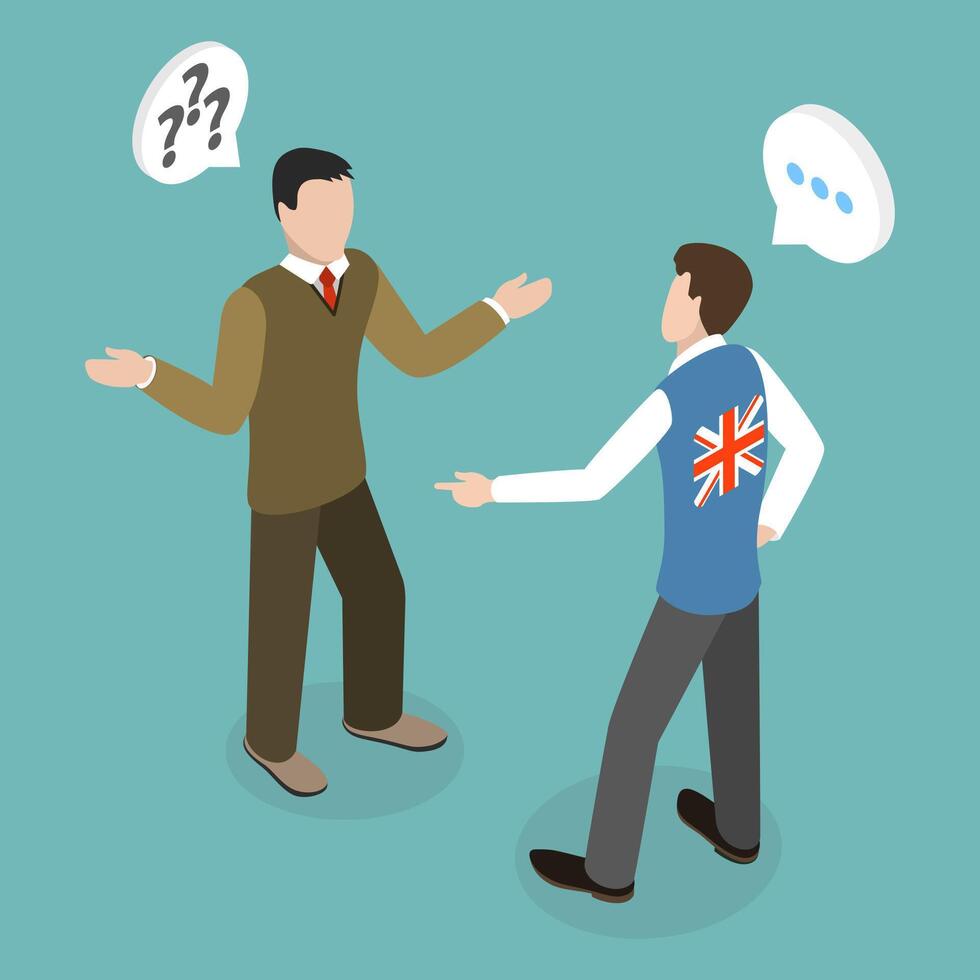 3D Isometric Flat Conceptual Illustration of Linguistic Barrier, Communication Problems vector