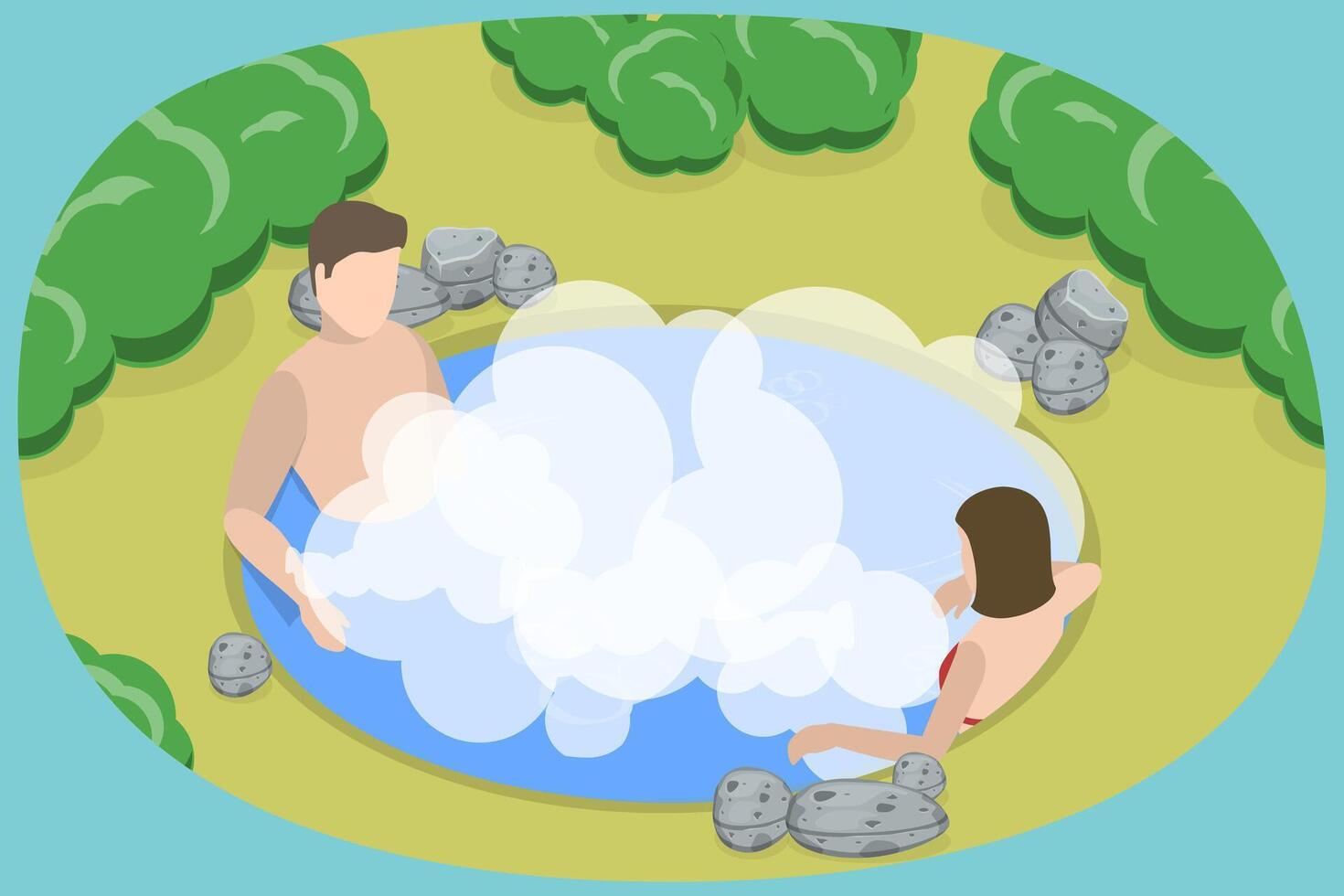 3D Isometric Flat Conceptual Illustration of Japanese Spa Resort, Enjoying Water Procedures vector