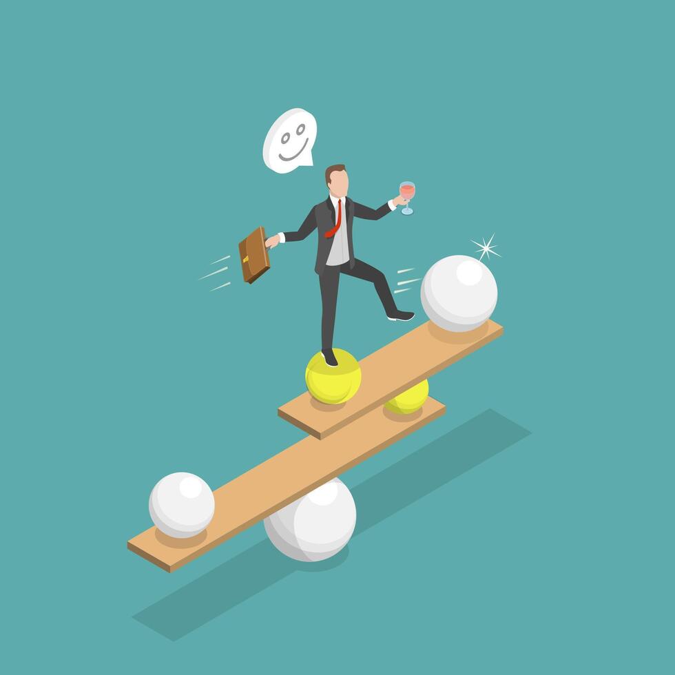 3D Isometric Flat Conceptual Illustration of Work Life Balance, Time Management and Productivity vector
