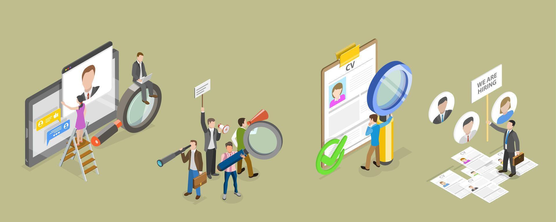 3D Isometric Flat Conceptual Illustration of Human Resources, HR Management vector