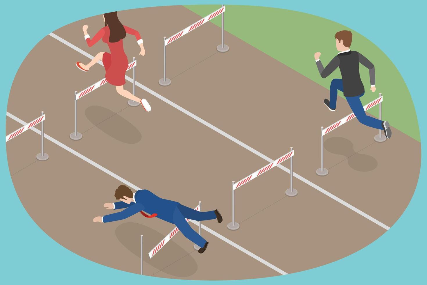 3D Isometric Flat Conceptual Illustration of Obstacles Overcoming, Businessman Jumping Over Hurdle vector