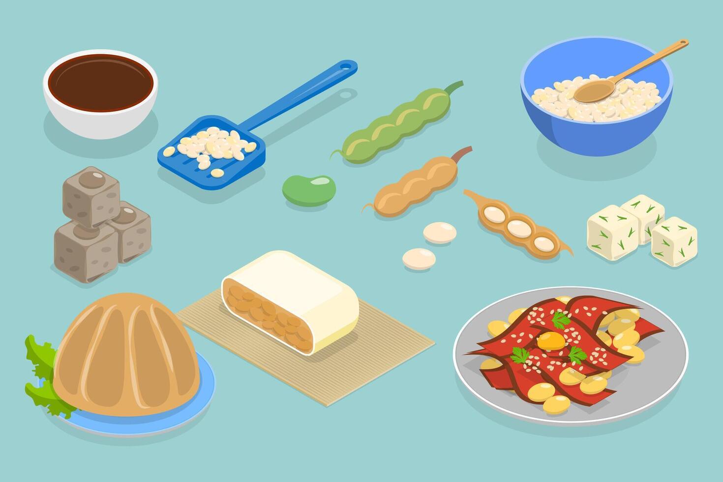3D Isometric Flat Conceptual Illustration of Tofu, Soy Food vector