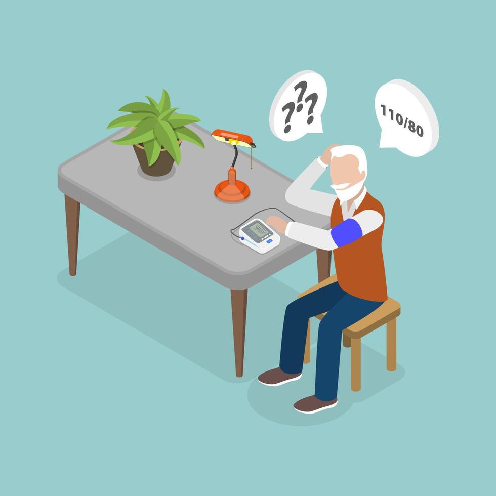 3D Isometric Flat Conceptual Illustration of Blood Pressure Check, Monitoring Health vector