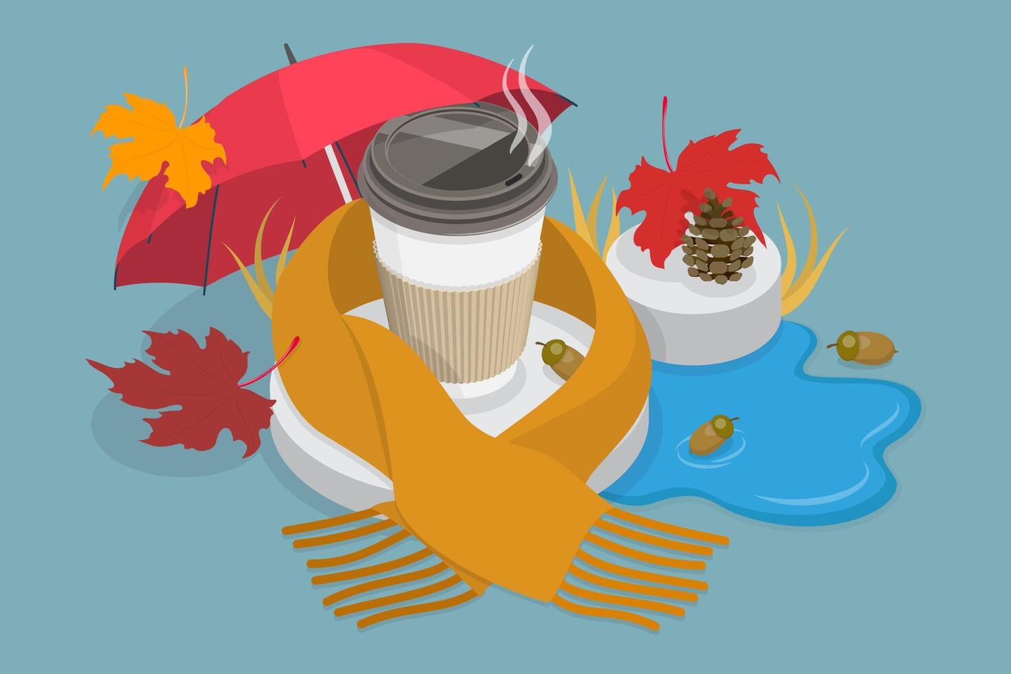 3D Isometric Flat Icon of Autumn Coffee, Delicious Hot Beverage vector