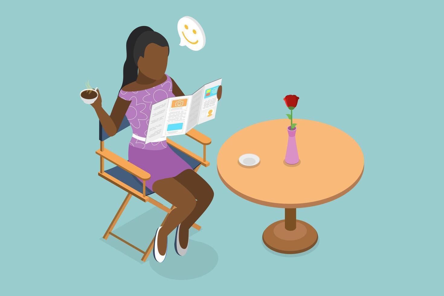 3D Isometric Flat Conceptual Illustration of Enjoying Reading A Newspaper, Everyday Ritual vector
