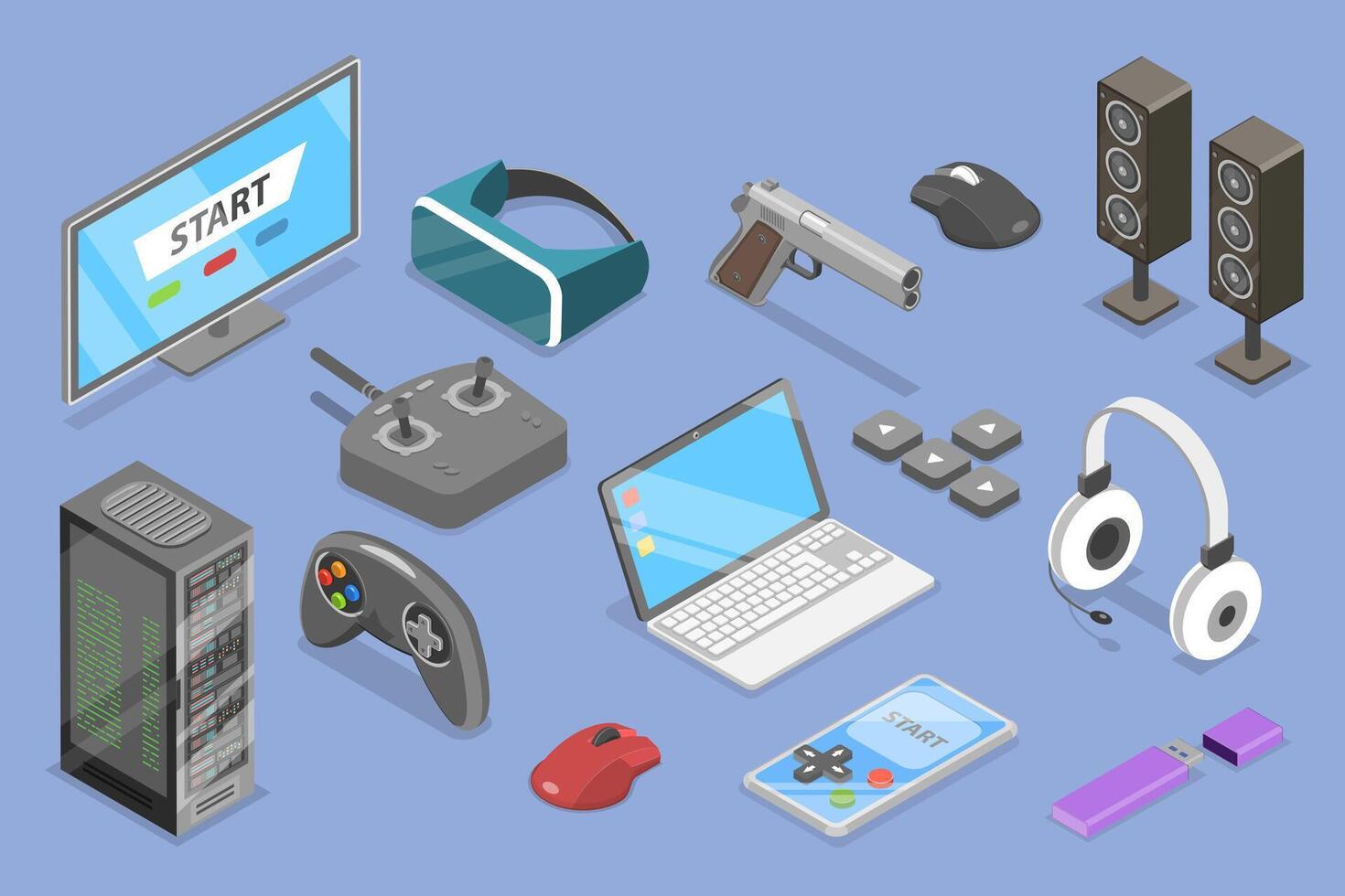 3D Isometric Flat Set of Gaming Items, eSport or Cyber Sport vector