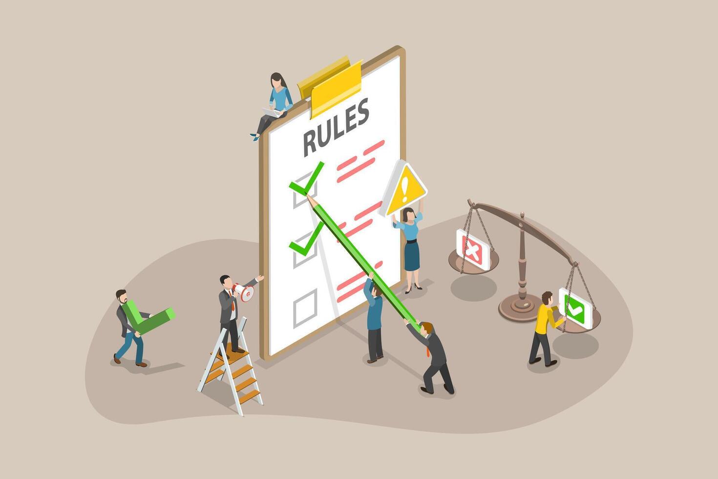 3D Isometric Flat Conceptual Illustration of Regulation And Compliance, List of Rules vector