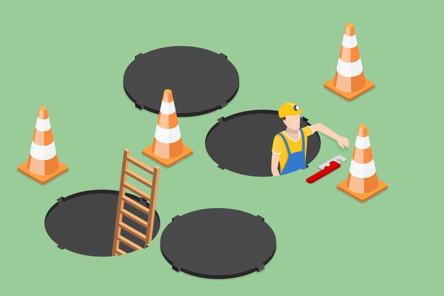 3D Isometric Flat Conceptual Illustration of Sewer Hatch, Opened Street Manhole vector