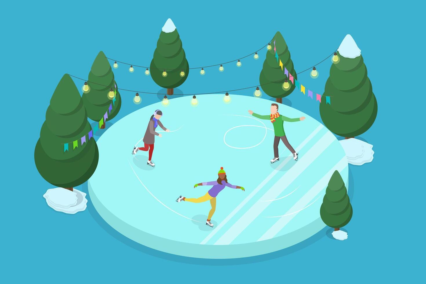 3D Isometric Flat Conceptual Illustration of Ice Rink, Winter Sport and Activities vector