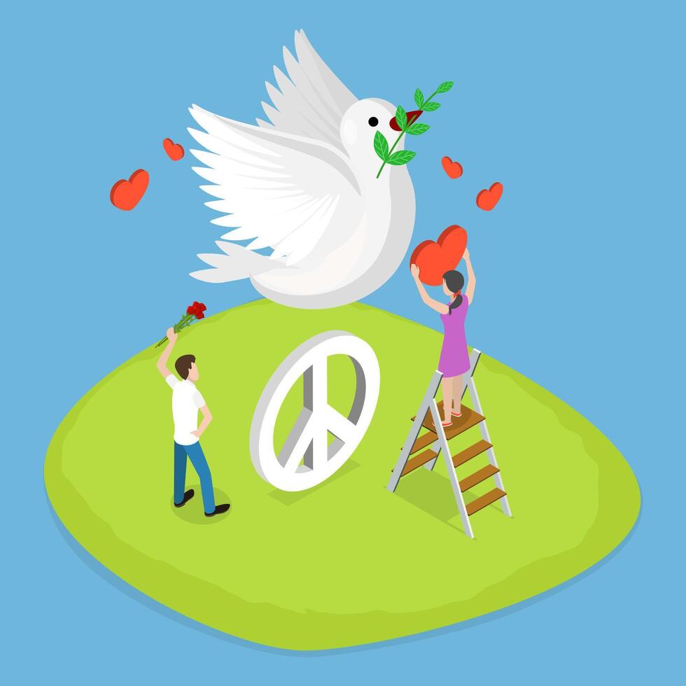 3D Isometric Flat Icon of Peace International Day, Calm and Harmony vector