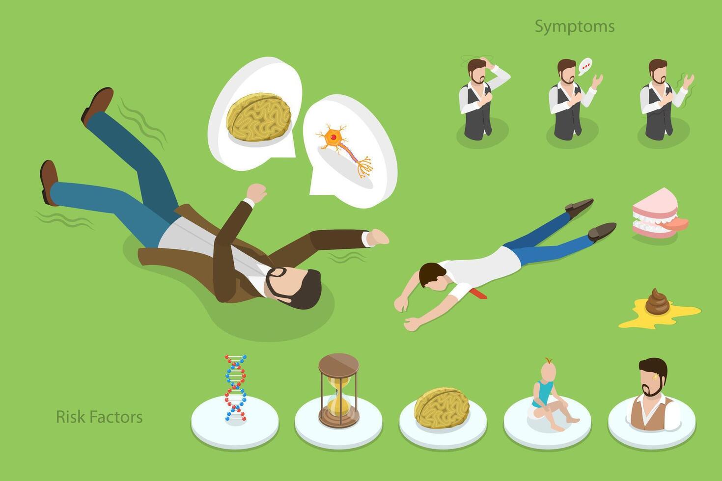 3D Isometric Flat Conceptual Illustration of Epilepsy, Stages and Phases of a Seizure vector