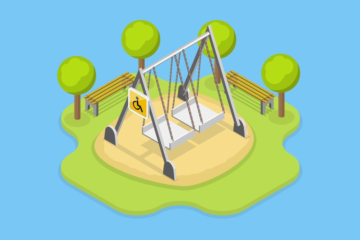 3D Isometric Flat Conceptual Illustration of Playground For Disabled Kids, Outdoor Games for Children with Disabilities vector