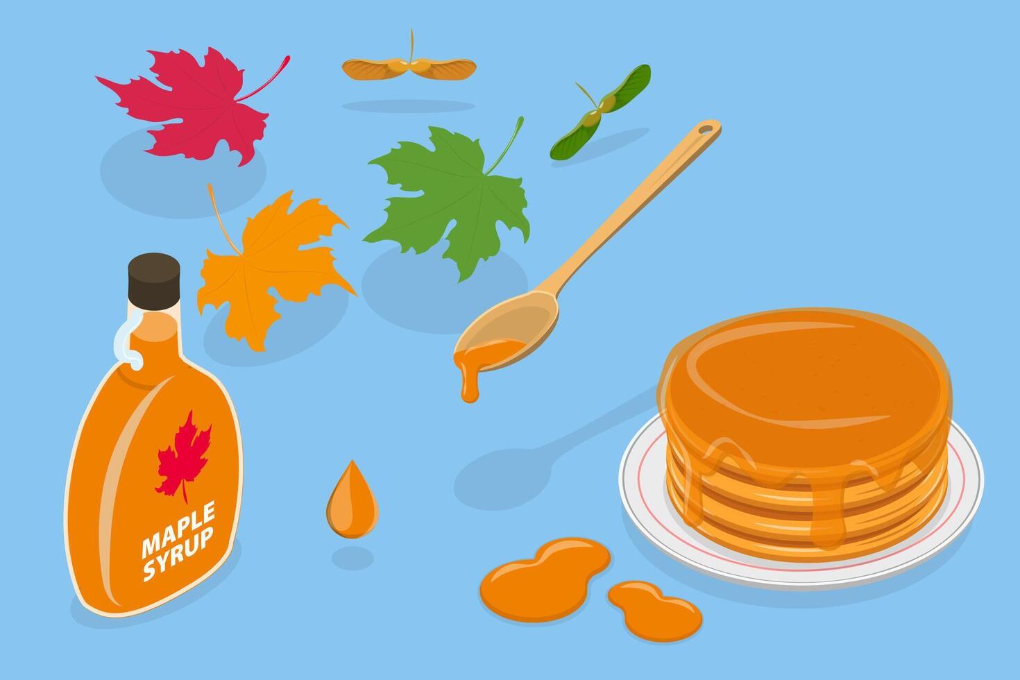 3D Isometric Flat Set of Maple Syrup, Canadian Product vector