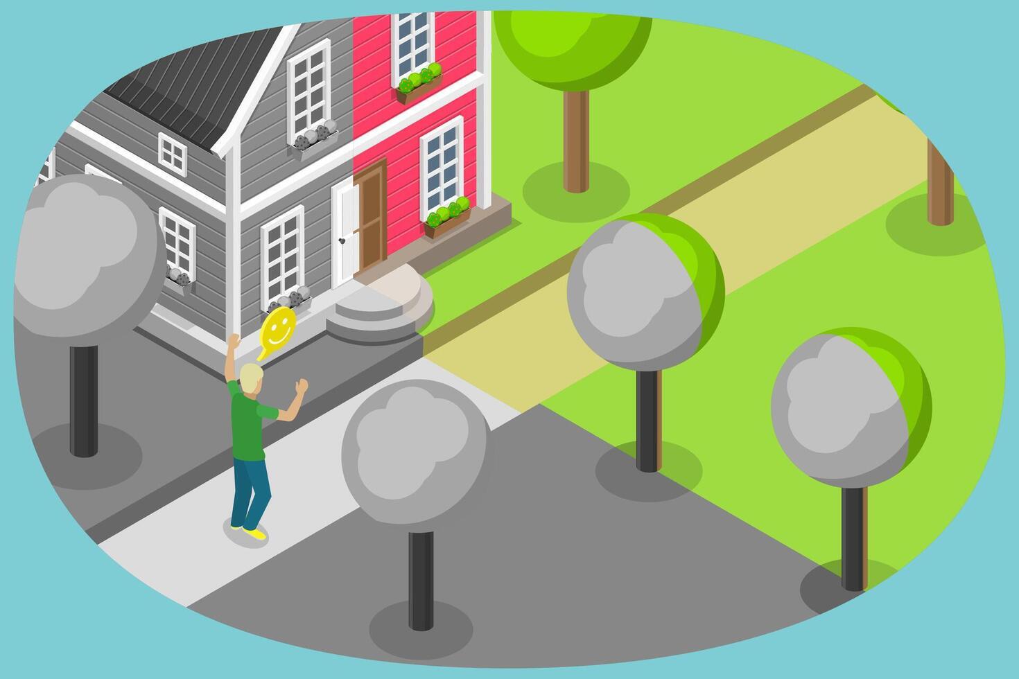 3D Isometric Flat Conceptual Illustration of Positive Outlook, Optimistic Mindset and Good Mood vector