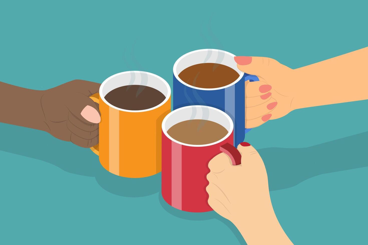 3D Isometric Flat Conceptual Illustration of Cheers with Hot Beverage, Friends Gathering vector