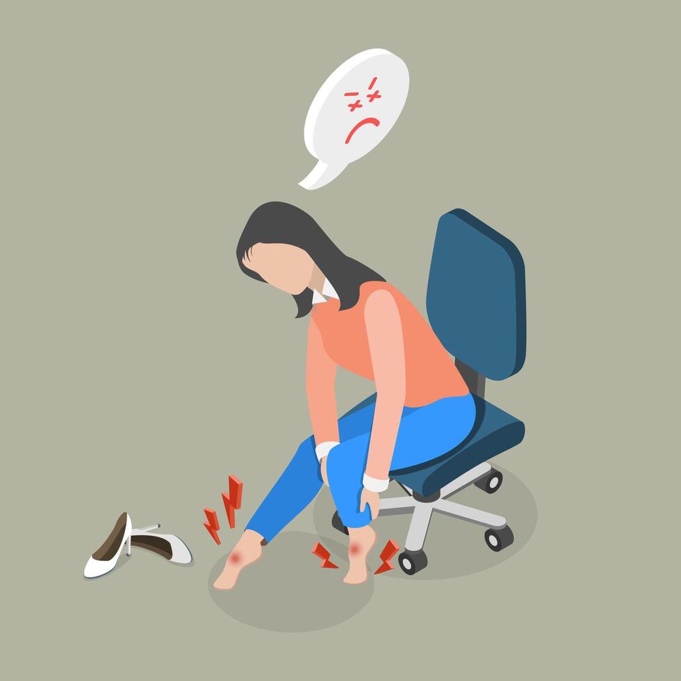 3D Isometric Flat Conceptual Illustration of Pain In Legs, Heavy and Tight Feeling in Limbs vector