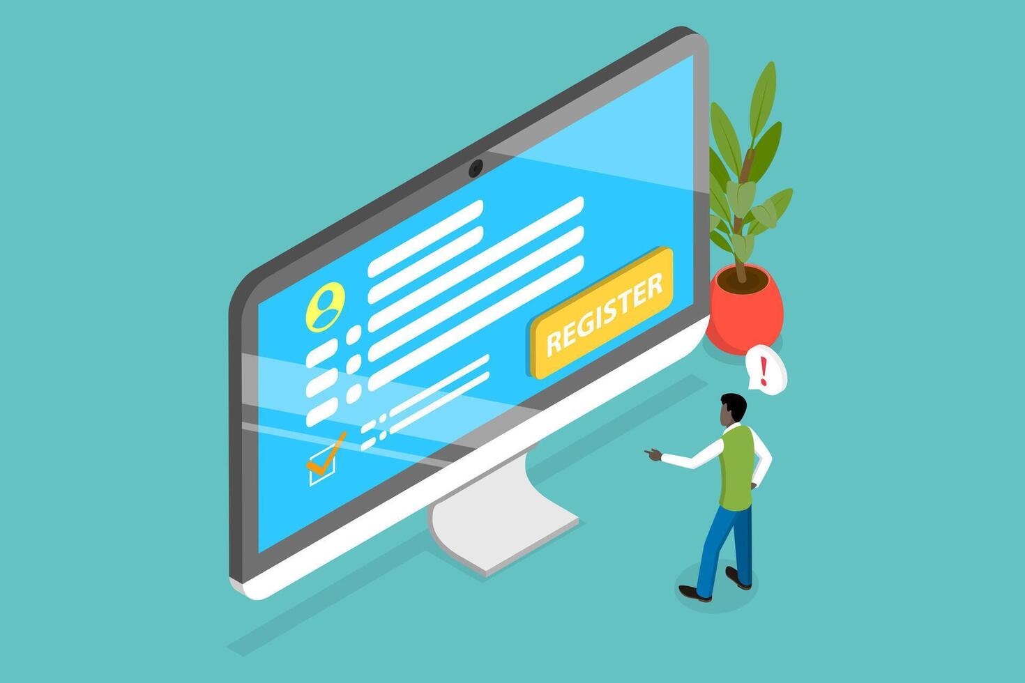 3D Isometric Flat Conceptual Illustration of New User Account, Online Registration and Signing Up vector