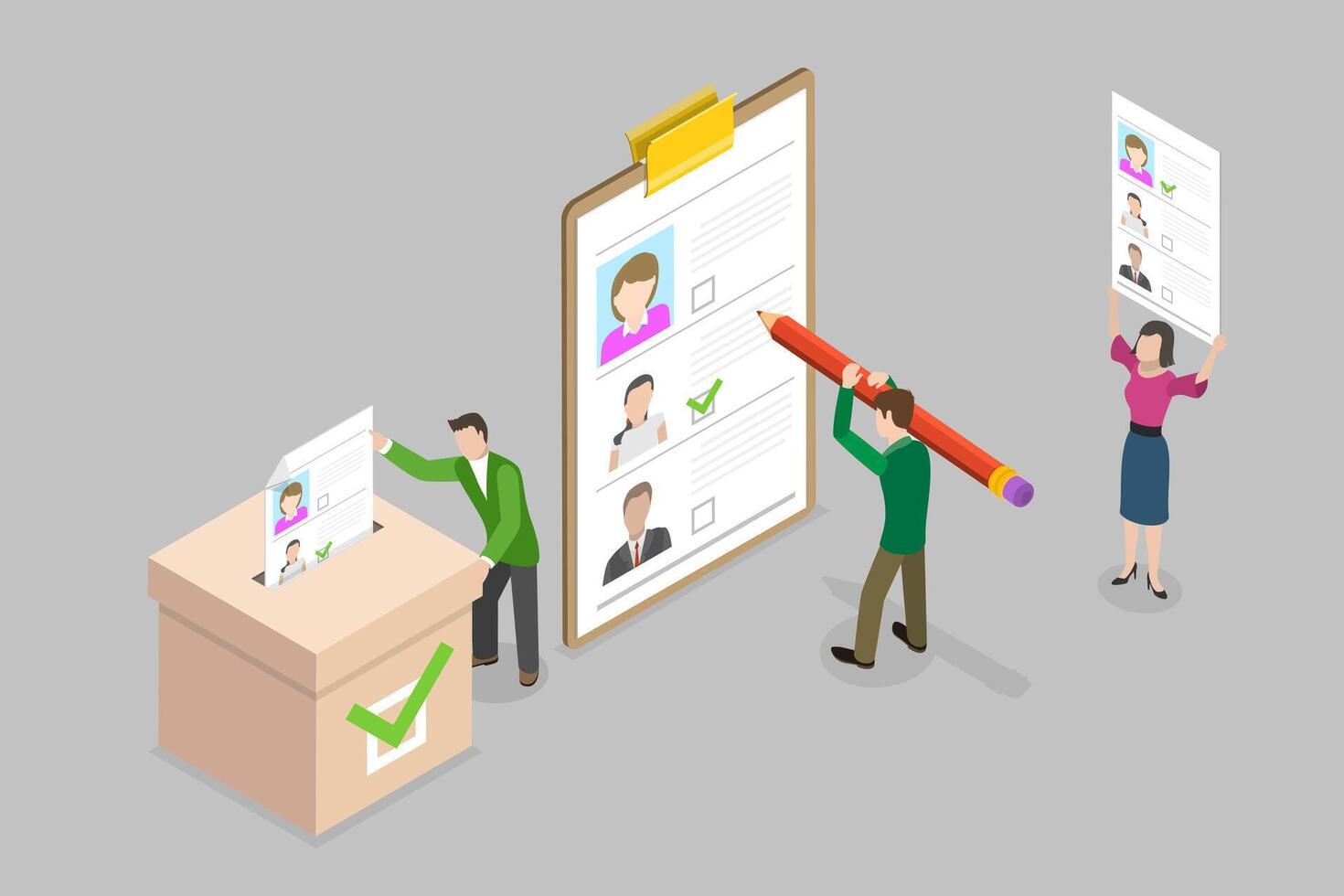 3D Isometric Flat Conceptual Illustration of Democracy Election, Referendum or Poll Choice Event vector