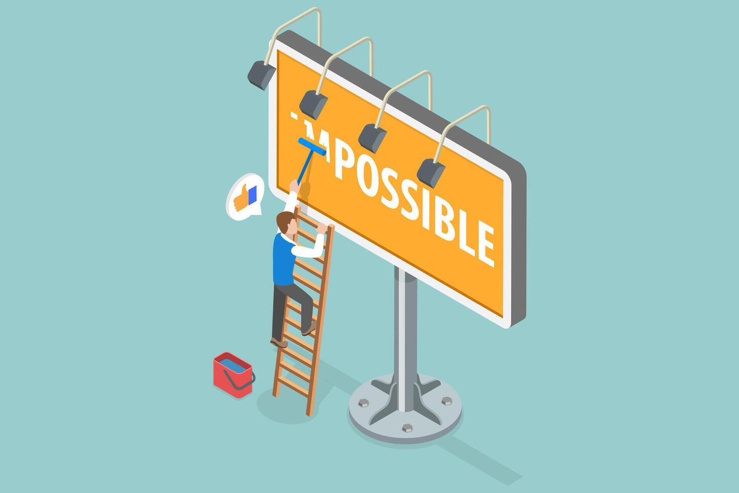 3D Isometric Flat Conceptual Illustration of Impossible is Possible, Possibility, Opportunity and Determination vector